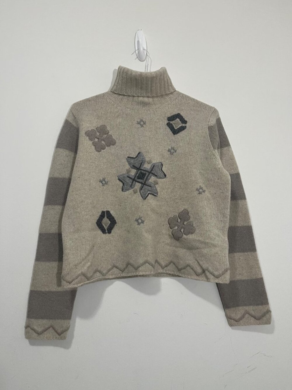NWT Vtg Eddie Bauer Womens Beige Lambswool Snowflake Turtleneck Sweater Size L